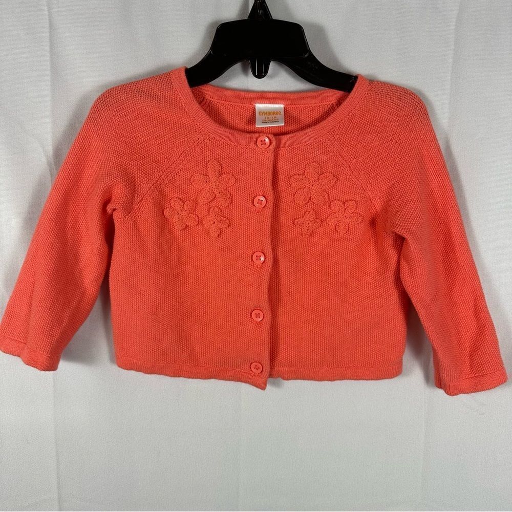 Gymboree Toddler Girl Lightweight Coral Cotton Sweater Floral Detail 12-18 Month